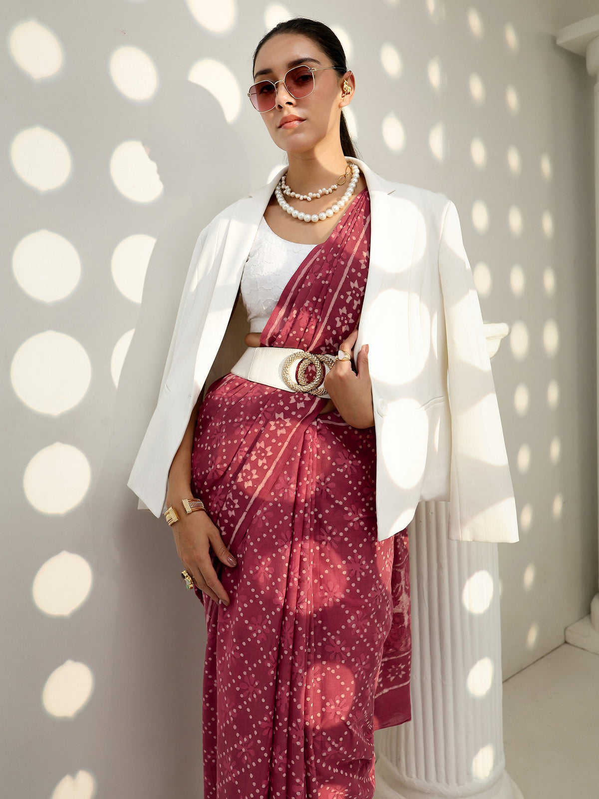 Libas Earthy Pink Bagru Print Cotton Saree