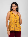 Mustard Peplum Floral Print Top | pt51 - view 1