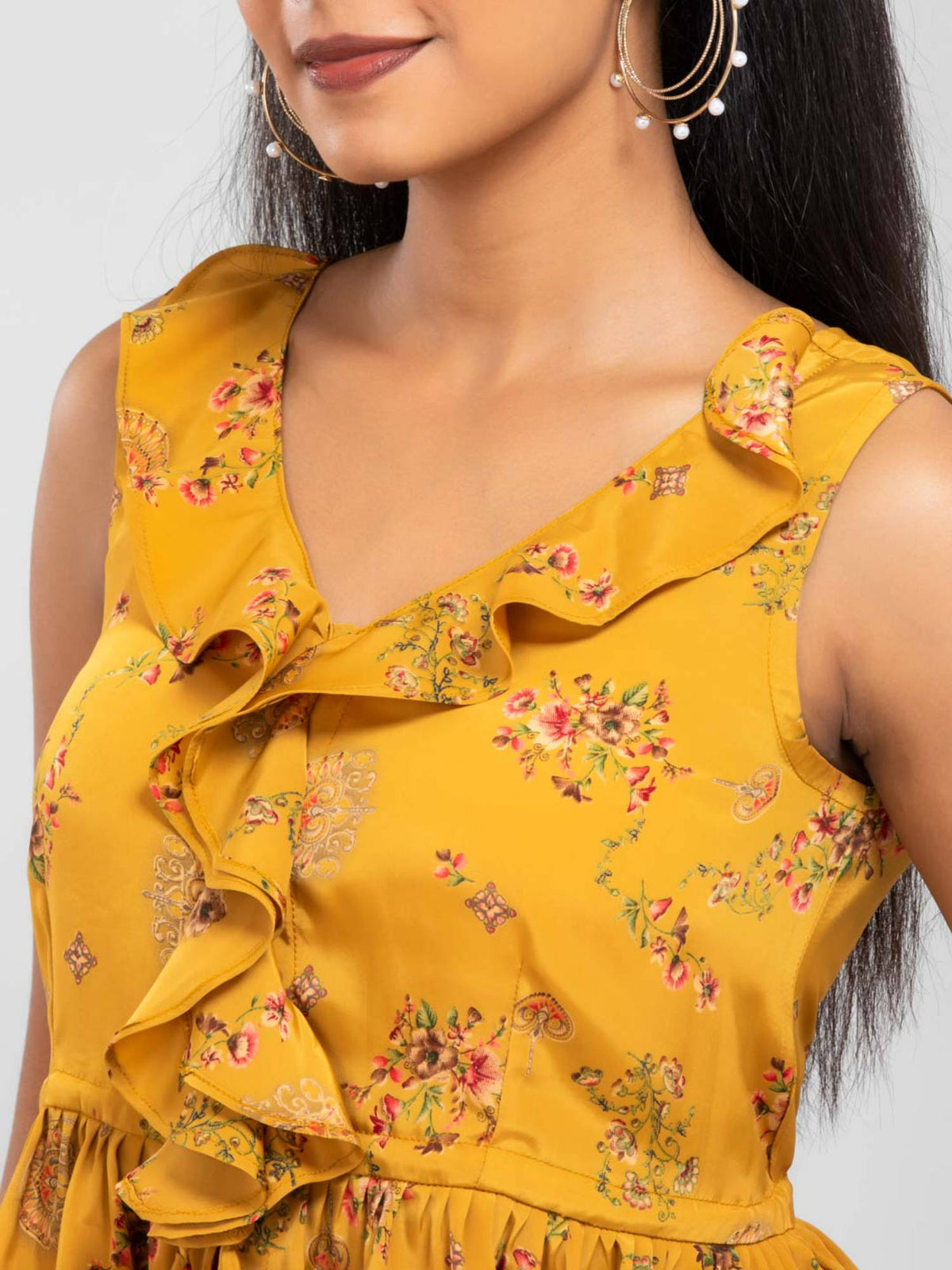 Mustard Peplum Floral Print Top | pt51 - view 3