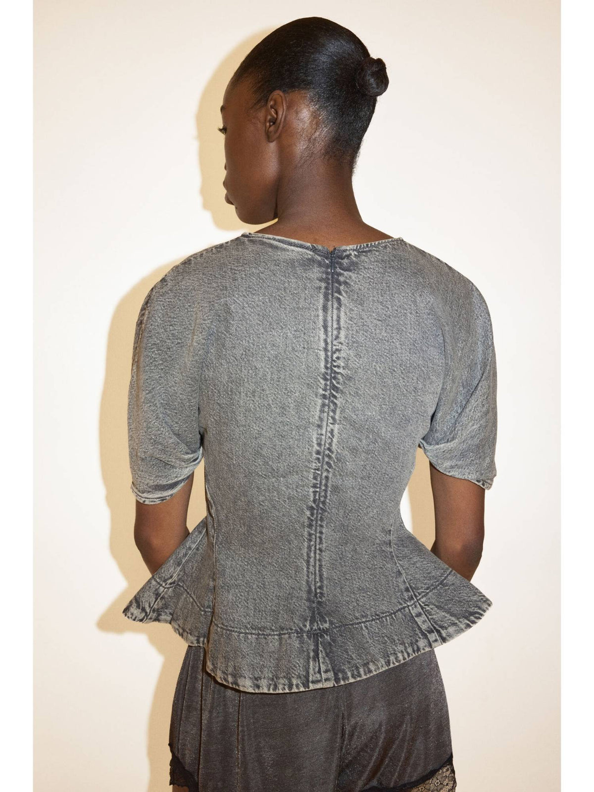 Women Black Denim Peplum Blouse | pt51 - view 3