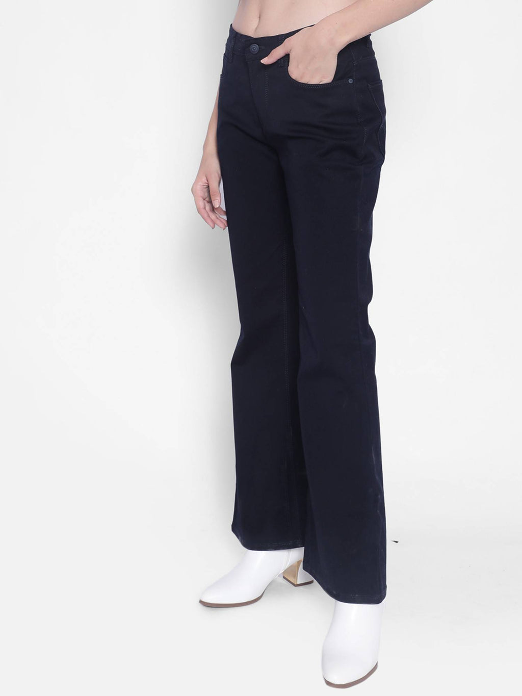 Womens Navy Blue Bootcut Jeans | BT10 - view 4