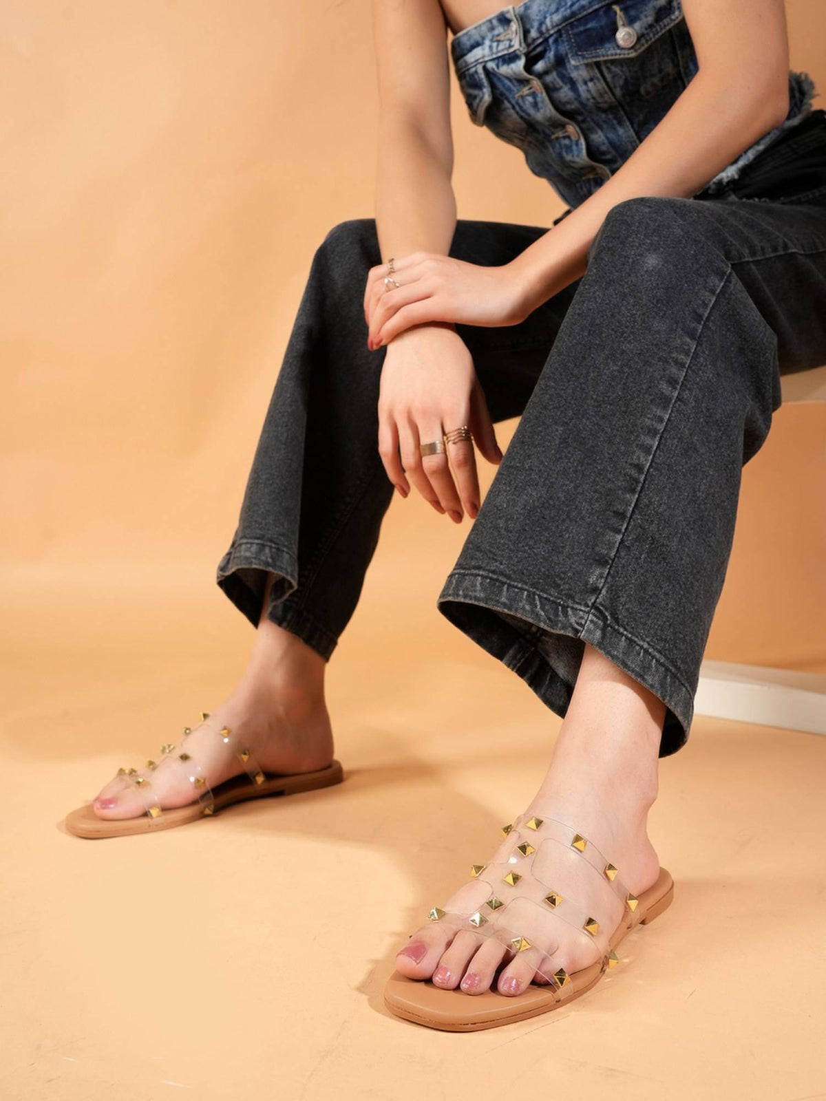 Women Brown Open Toe Flats | F61 - view 1
