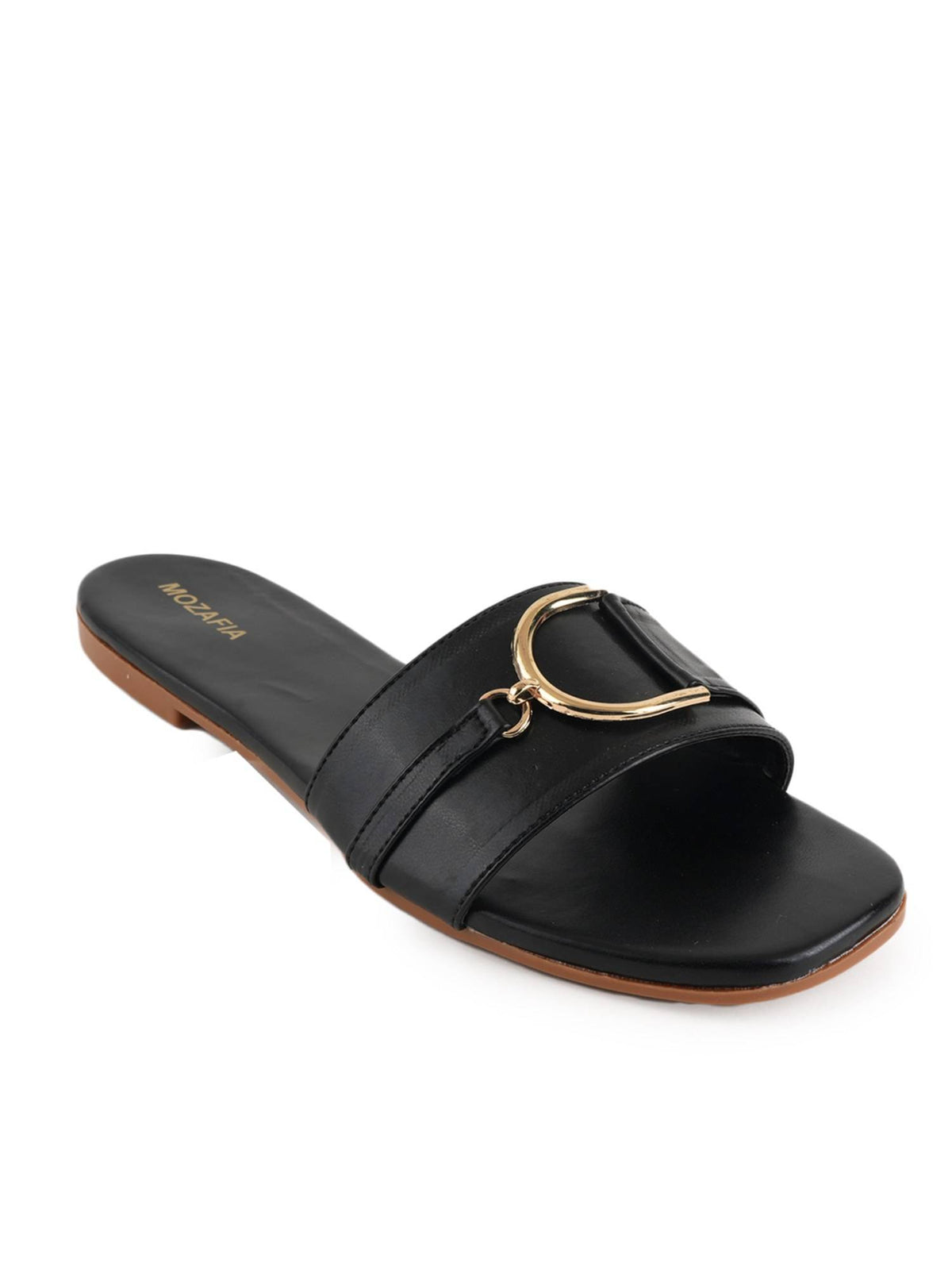 Women Black Open Toe Flats | F61 - view 2
