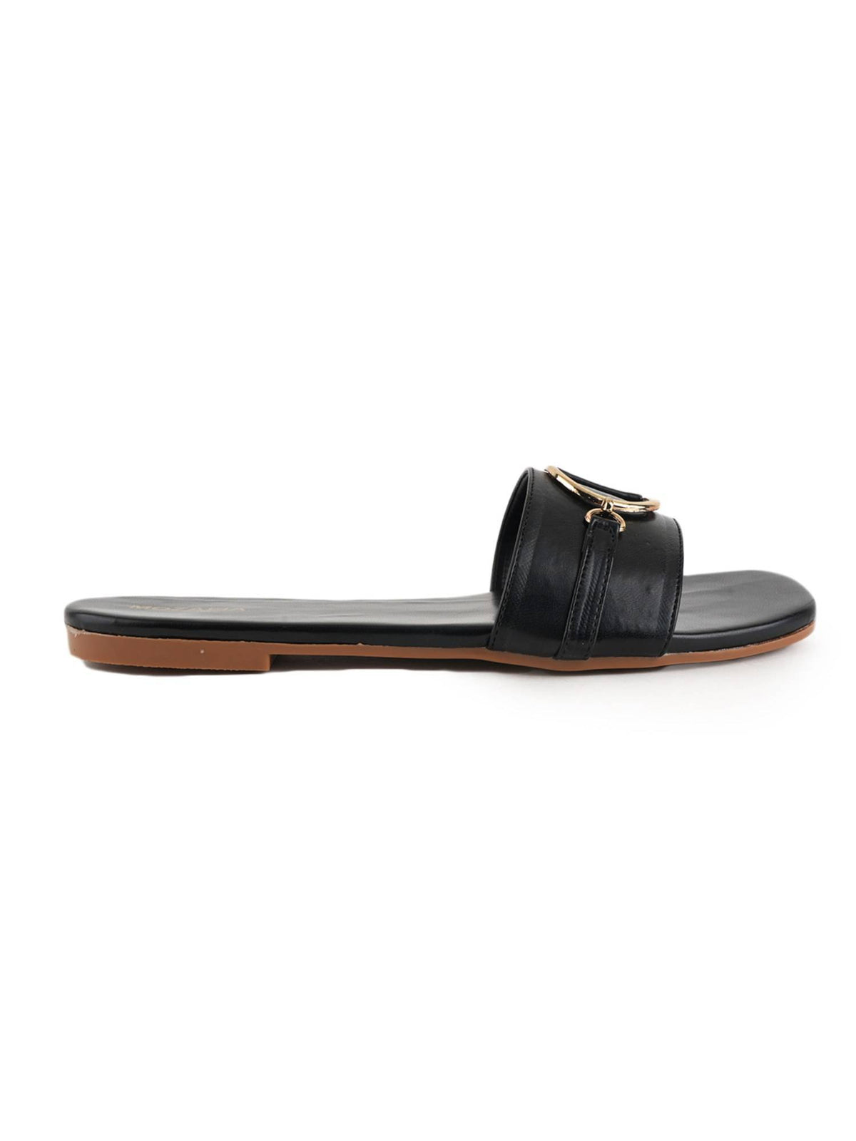 Women Black Open Toe Flats | F61 - view 3
