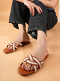 Women Tan Open Toe Flats | F61 - view 1