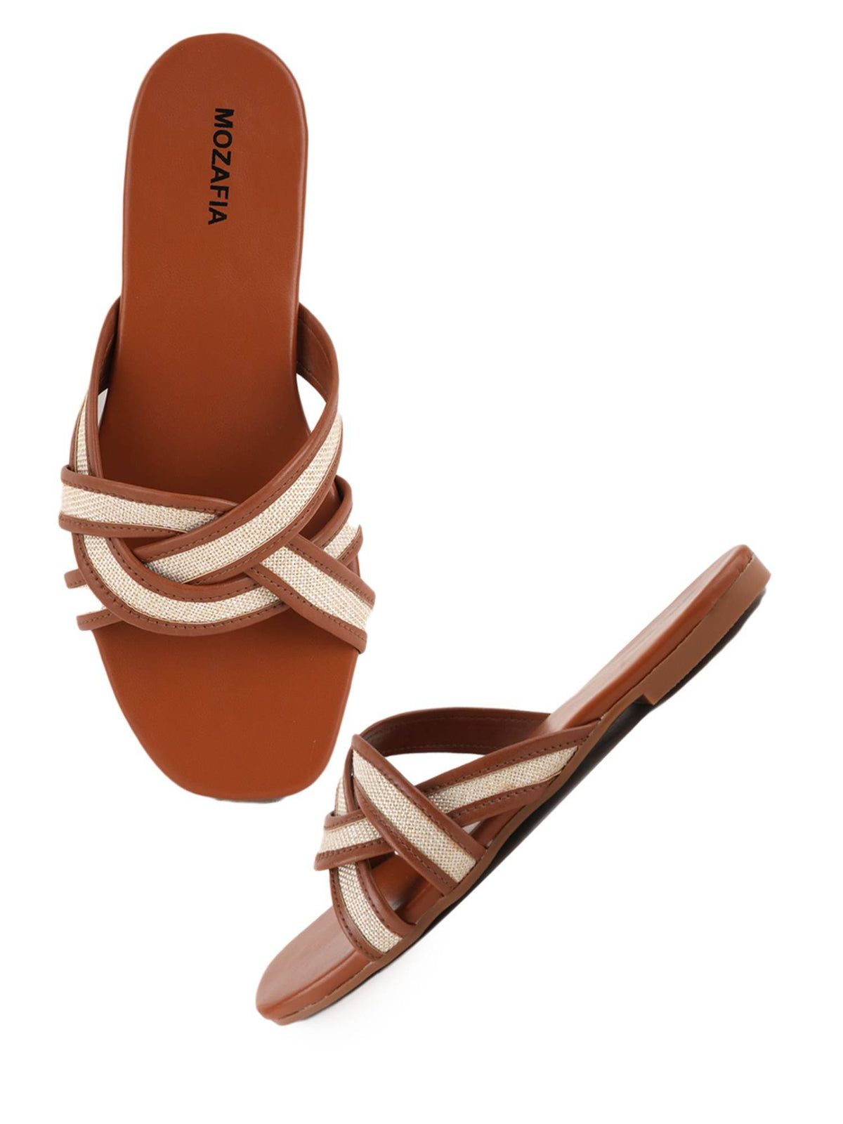Women Tan Open Toe Flats | F61 - view 6