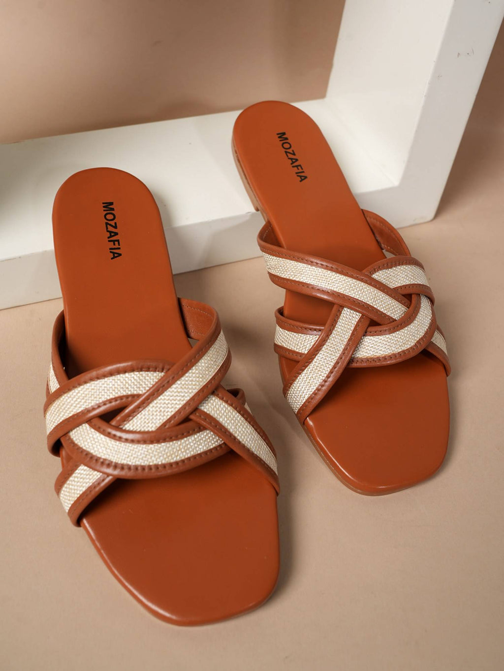 Women Tan Open Toe Flats | F61 - view 8