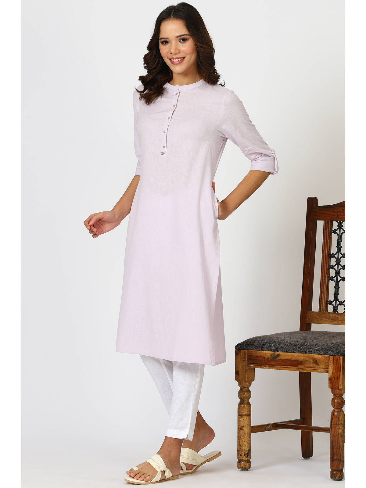 Black Mandarin Collar Cotton Blend Straight Kurta | KDG - view 9