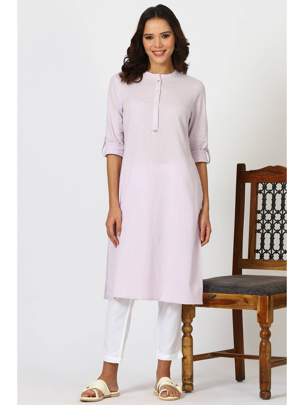 Mandarin Collar Cotton Blend Straight Kurta White | U3S - view 9