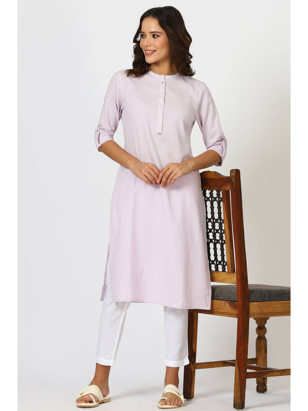 Mandarin Collar Cotton Blend Straight Kurta White | U3S - view 11