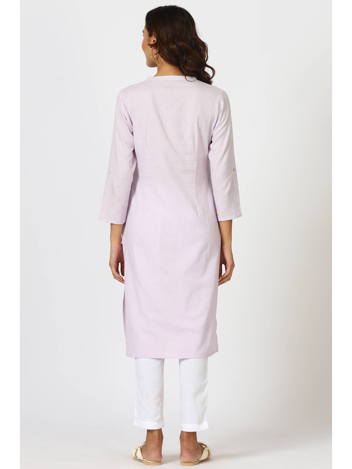 Mandarin Collar Cotton Blend Straight Kurta White | KDG - view 12