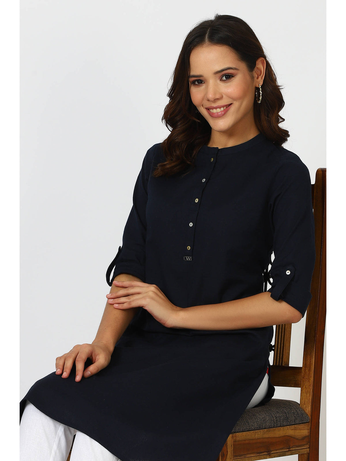 Black Mandarin Collar Cotton Blend Straight Kurta | FY93 - view 30