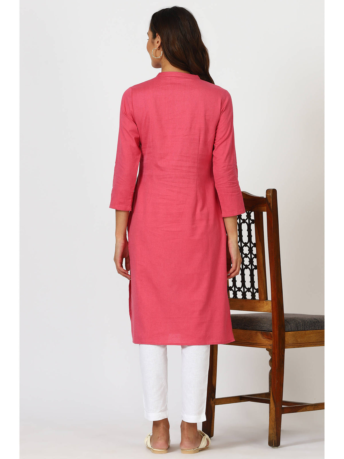 Mandarin Collar Cotton Blend Straight Kurta White | U3S - view 19