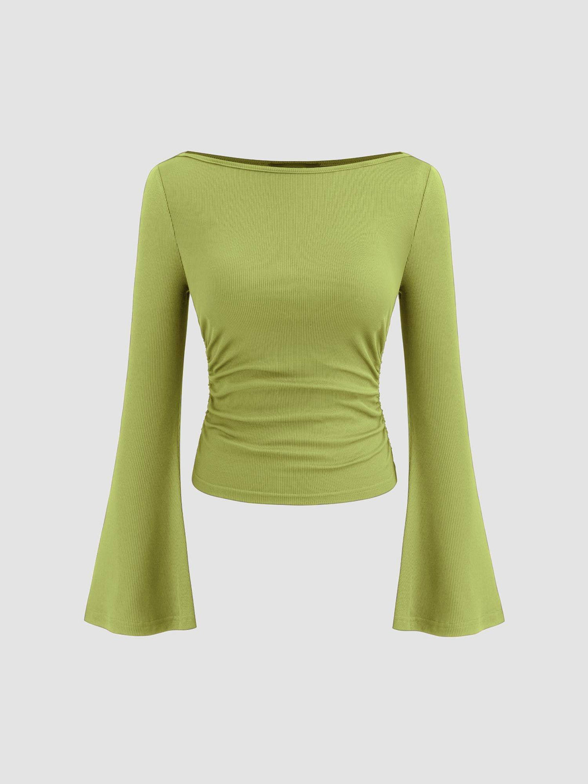 Boat Neck Solid Ruched Long Sleeve Tee | TS56 - view 20