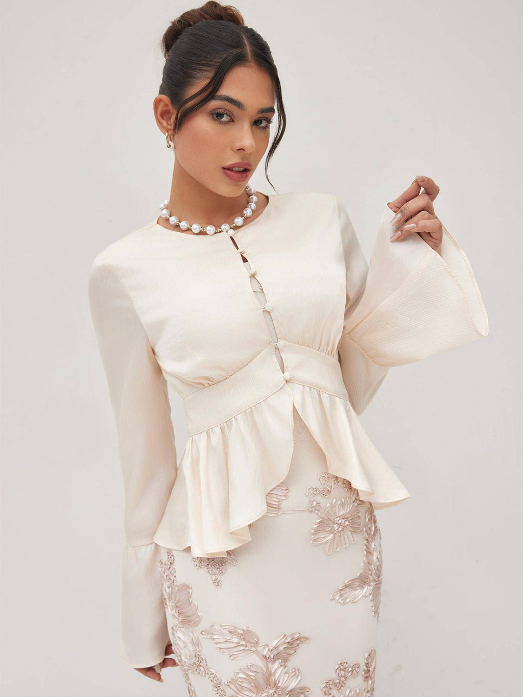 Round Neckline Ruffle Hem Blouse | S67 - view 10
