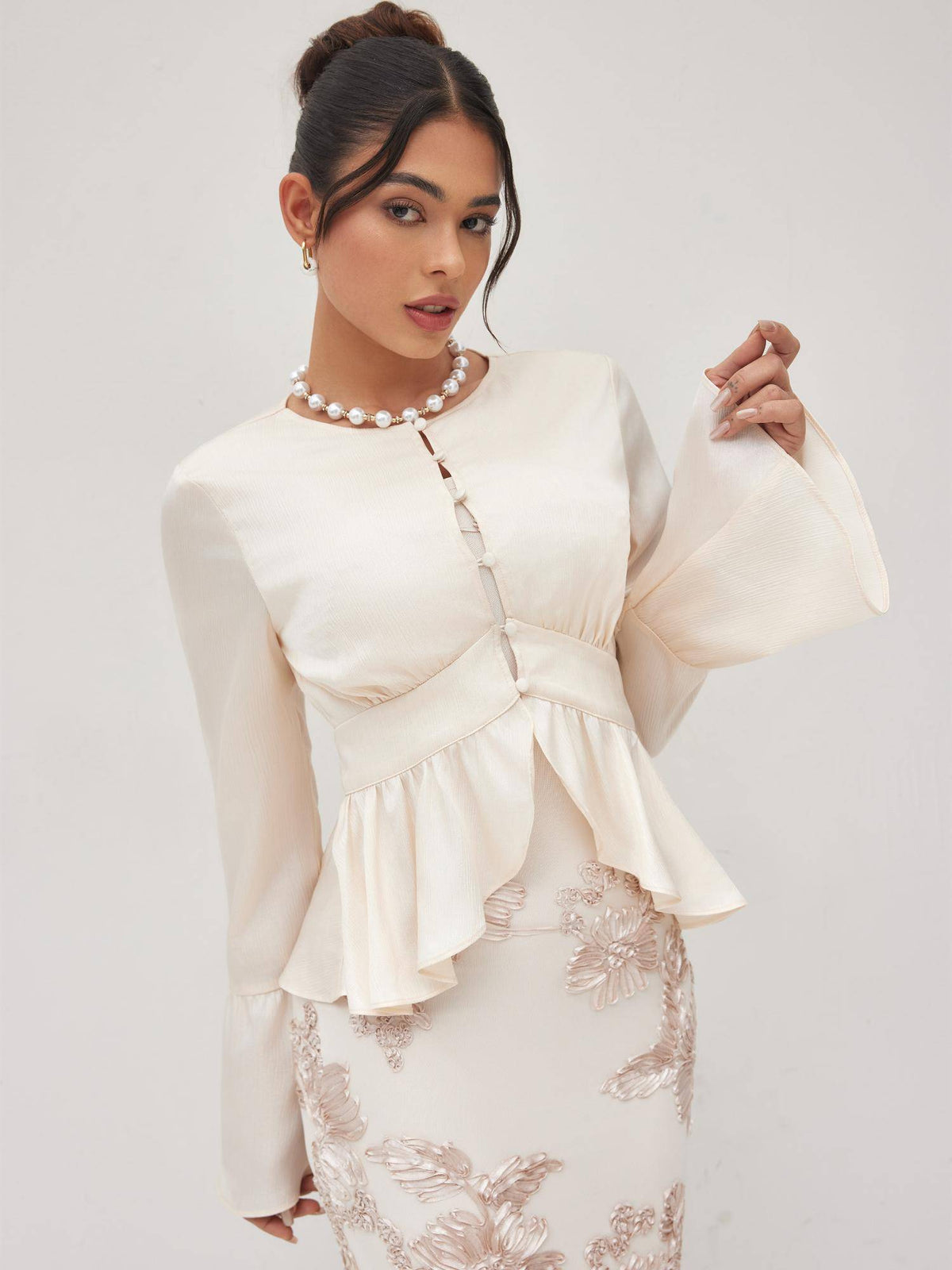 Round Neckline Ruffle Hem Blouse | S67 - view 10
