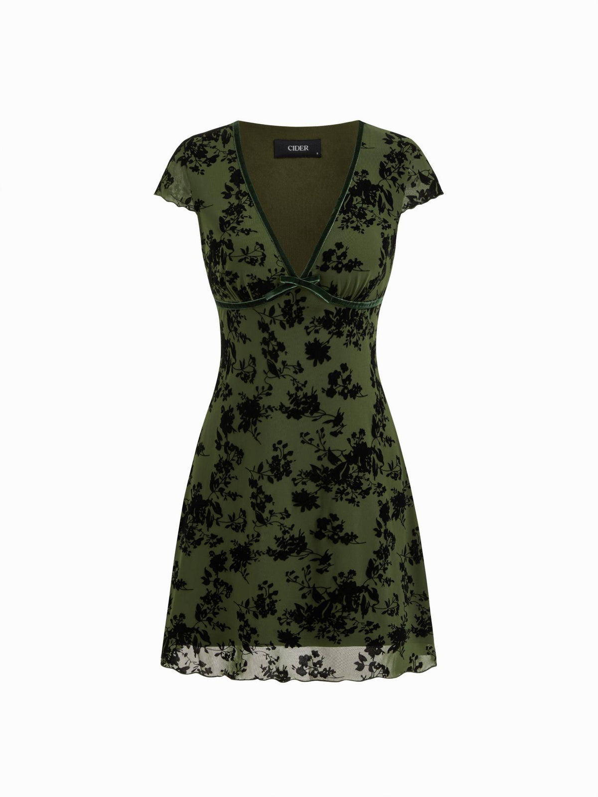 Mesh V-neck Floral Bow Mini Dress | D56 - view 11