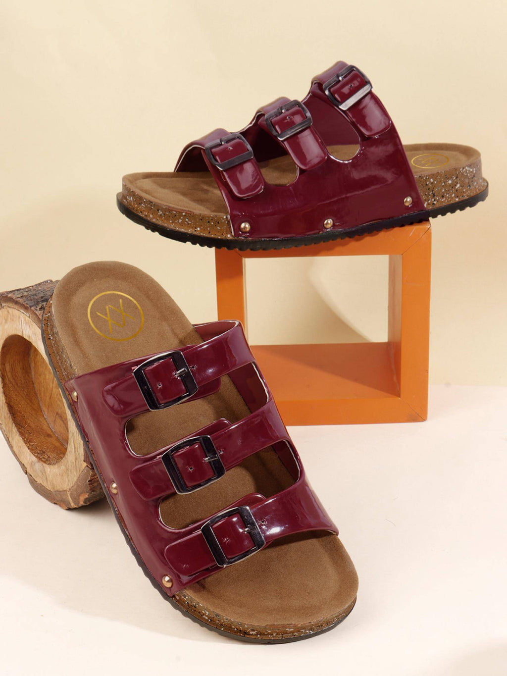 Trendy Multiple Buckle And Straps Sandals - Maroon | SD89 - view 2