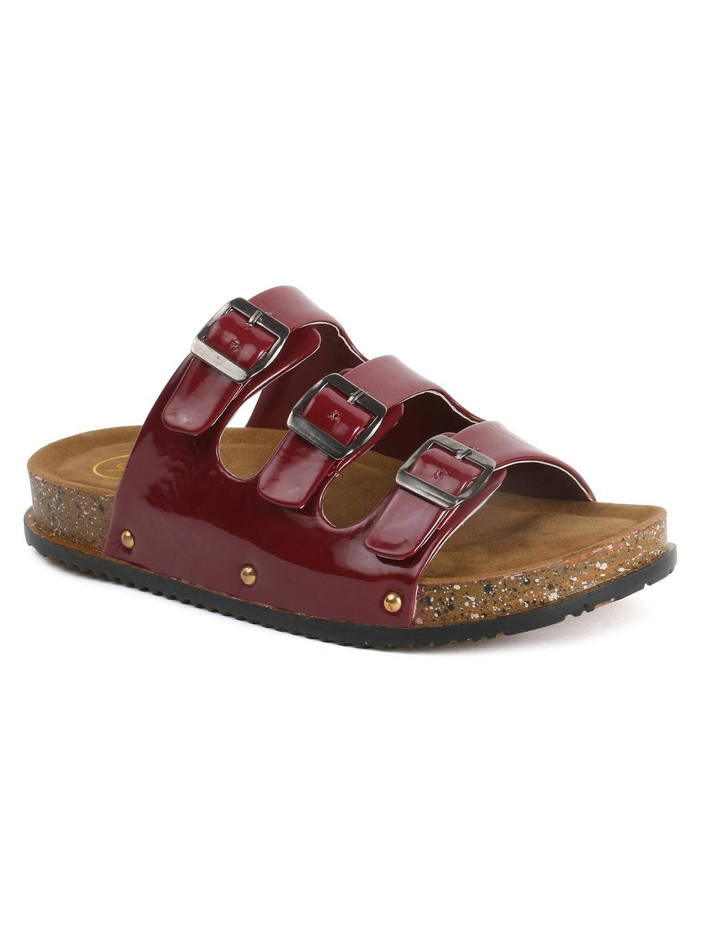 Trendy Multiple Buckle And Straps Sandals - Maroon | SD89 - view 4