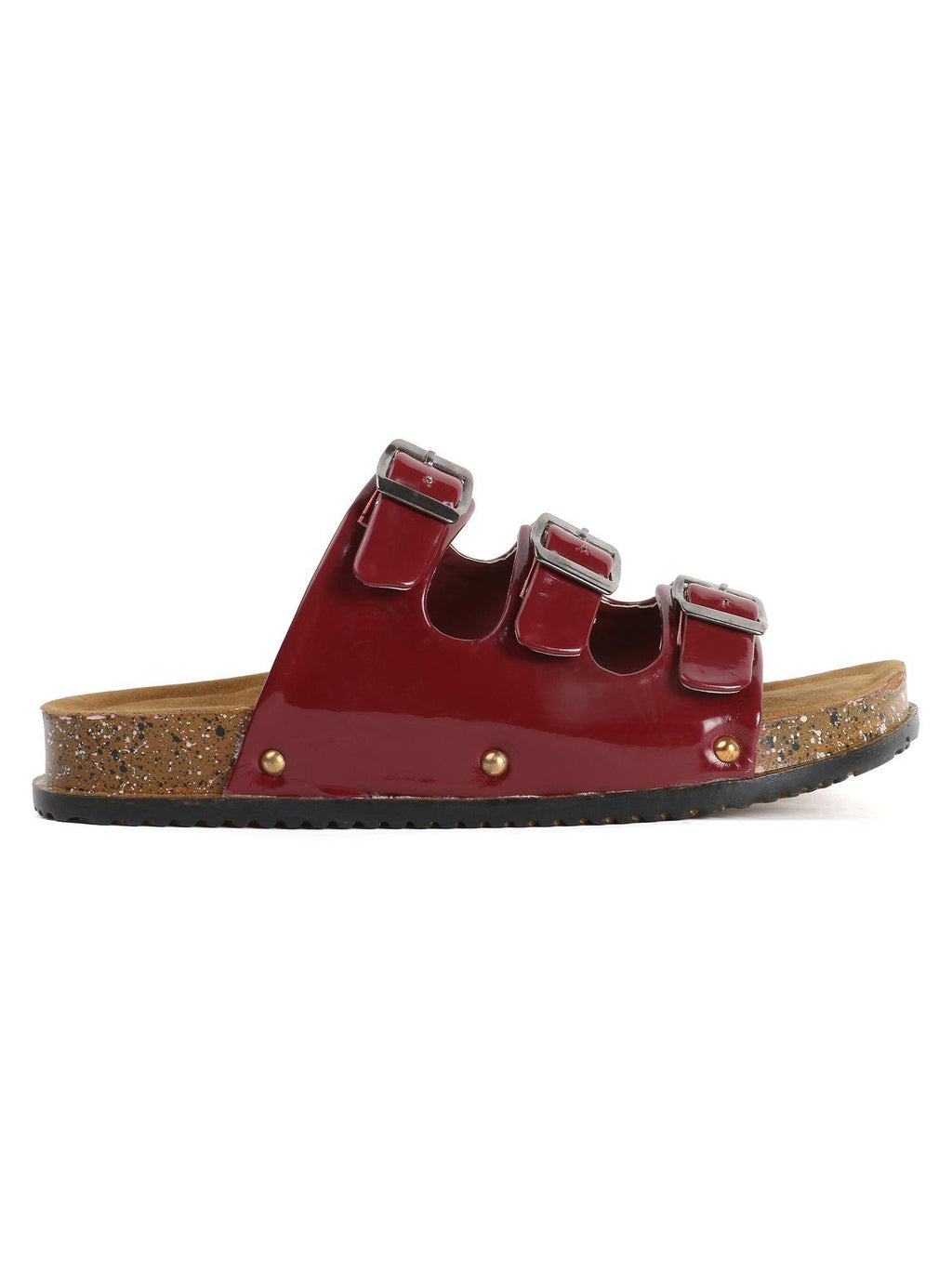 Trendy Multiple Buckle And Straps Sandals - Maroon | SD89 - view 5