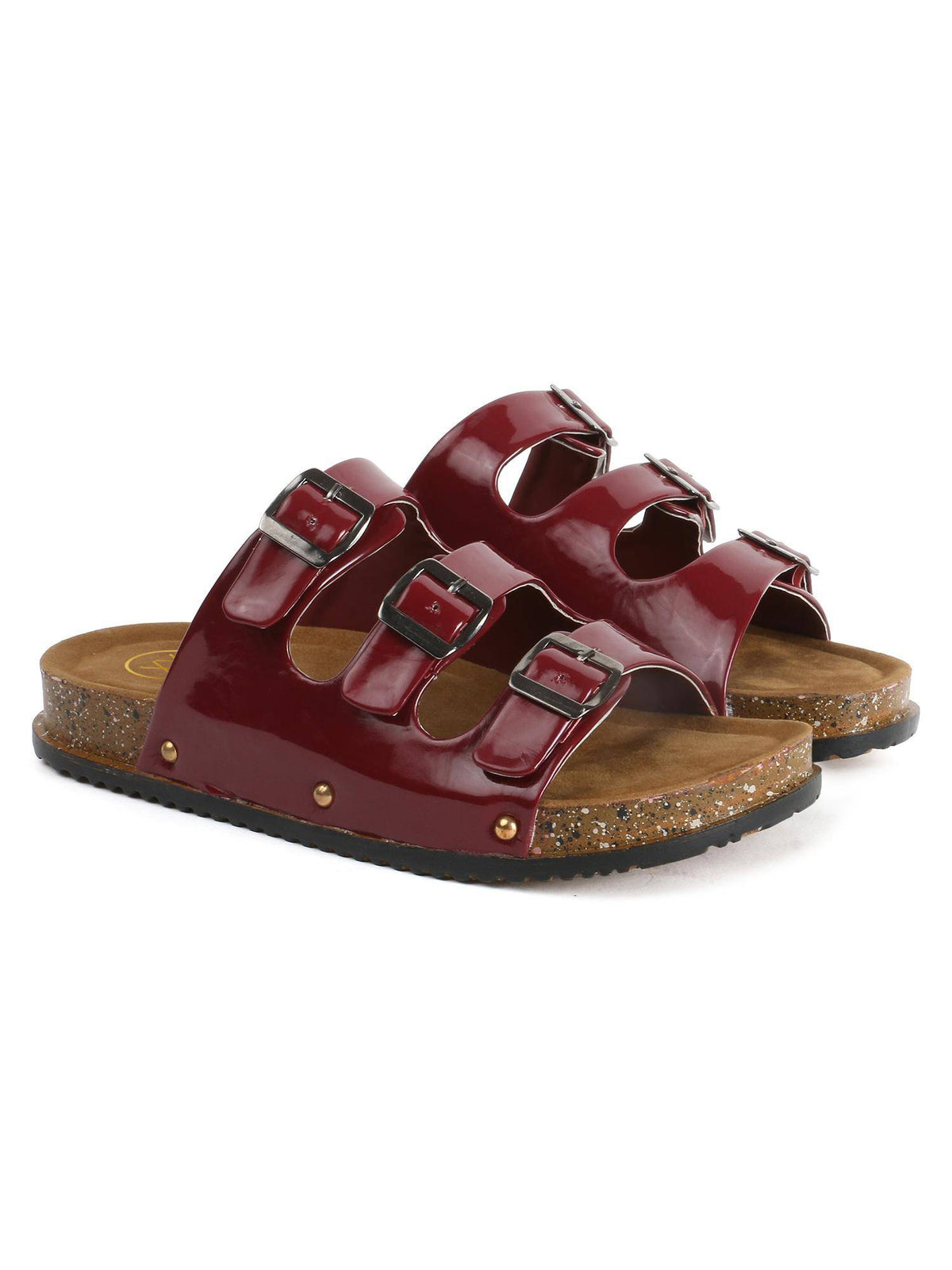 Trendy Multiple Buckle And Straps Sandals - Maroon | SD89 - view 8