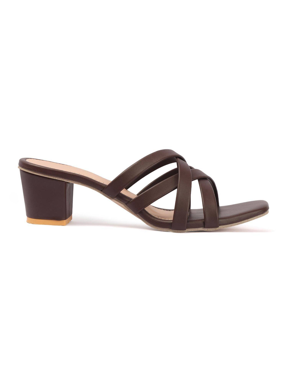 Women Embellished Cross Straps Block Heel Sandals - Brown | H78 - view 4