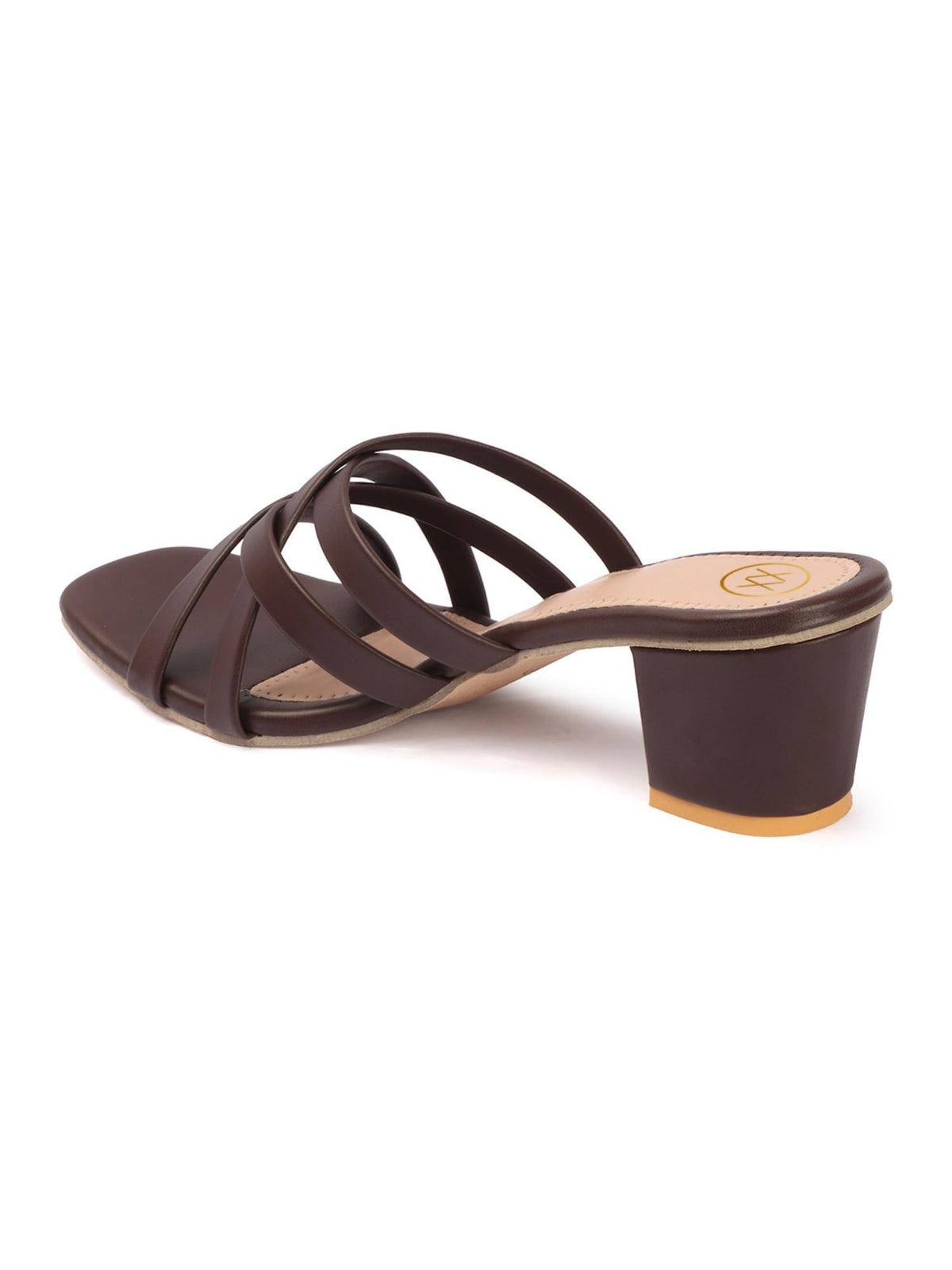 Women Embellished Cross Straps Block Heel Sandals - Brown | H78 - view 5