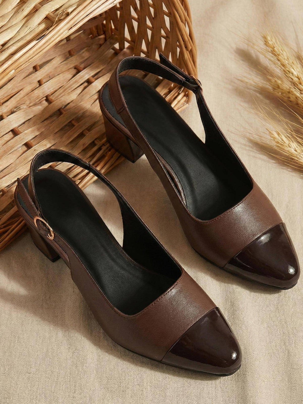 New Stylish Pointed Toe Block Heel Sandals - Brown | H78 - view 2