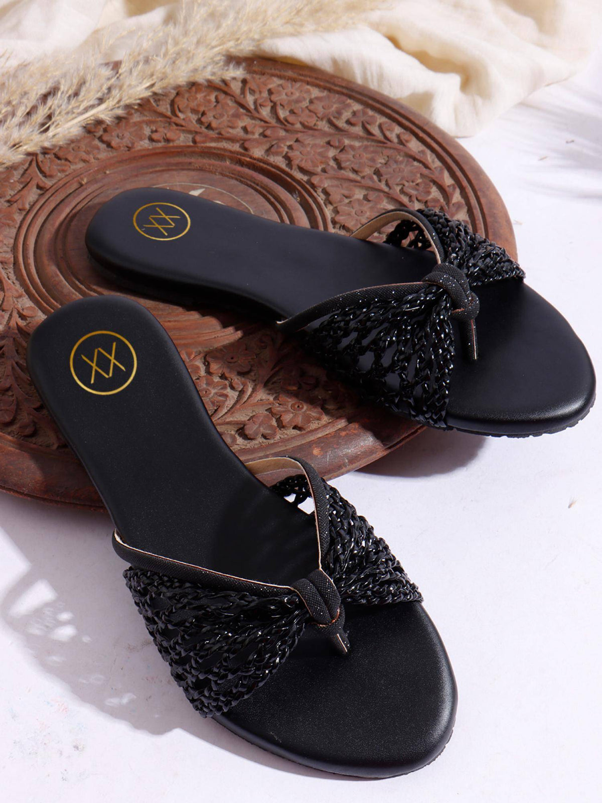 Women Round Toe Loop Straps Flats For Women - Black | F61 - view 2