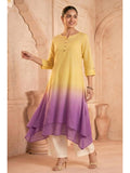 Yellow Sunlit Amethyst Ombre Mulmul Layered Dress | KDG - view 1