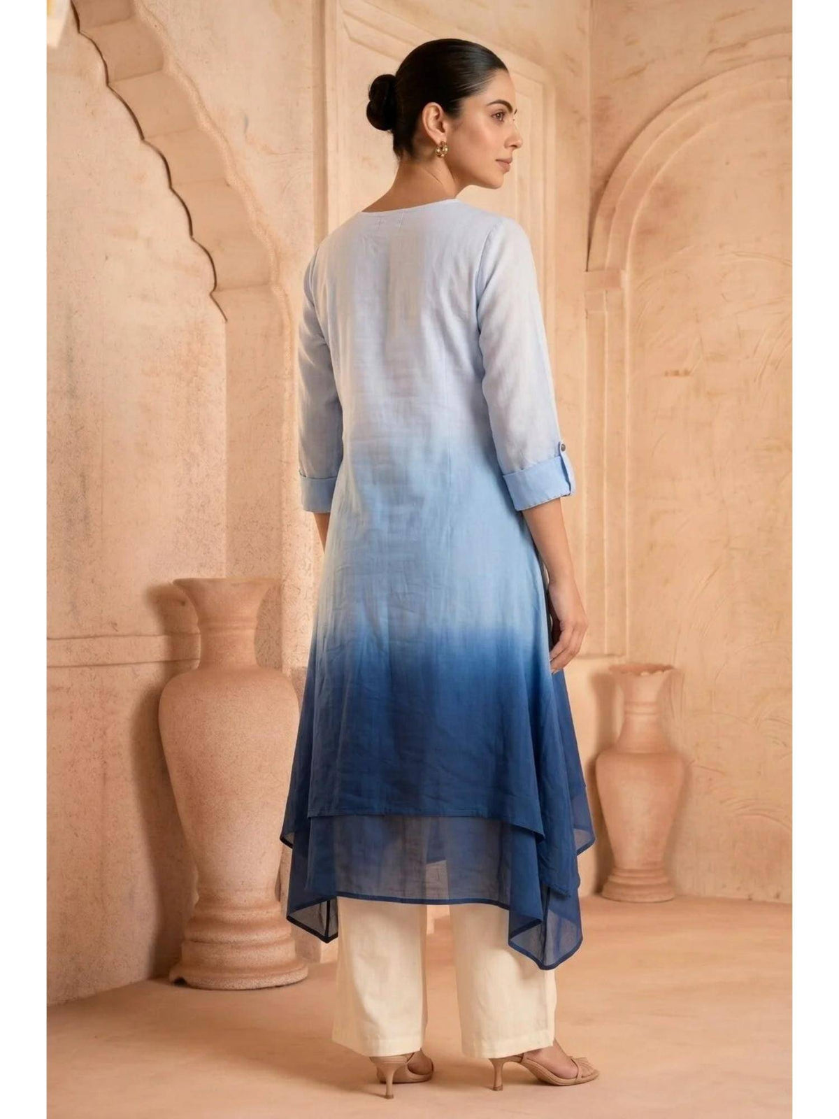 Yellow Sunlit Amethyst Ombre Mulmul Layered Dress | KDG - view 16