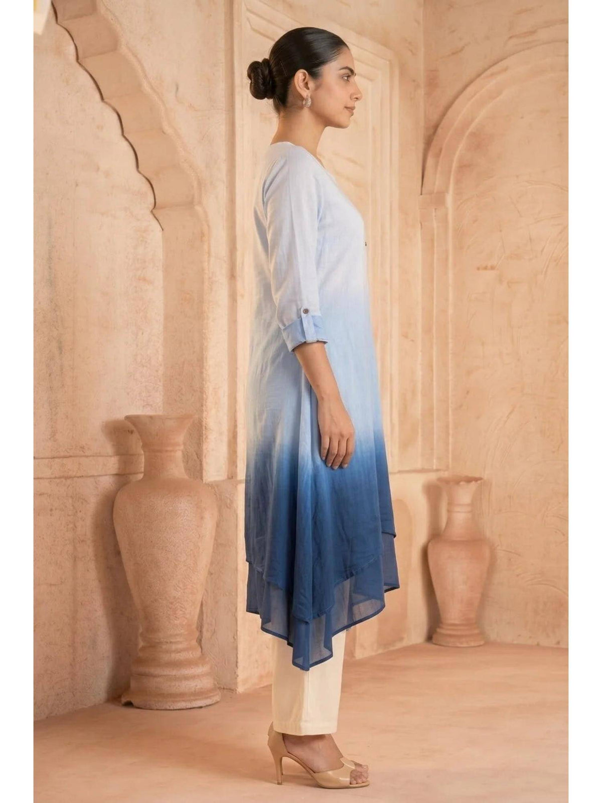 Yellow Sunlit Amethyst Ombre Mulmul Layered Dress | KDG - view 19