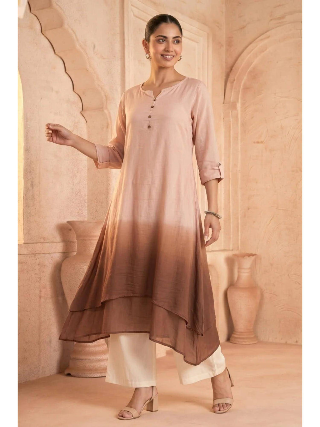 Yellow Sunlit Amethyst Ombre Mulmul Layered Dress | KDG - view 9
