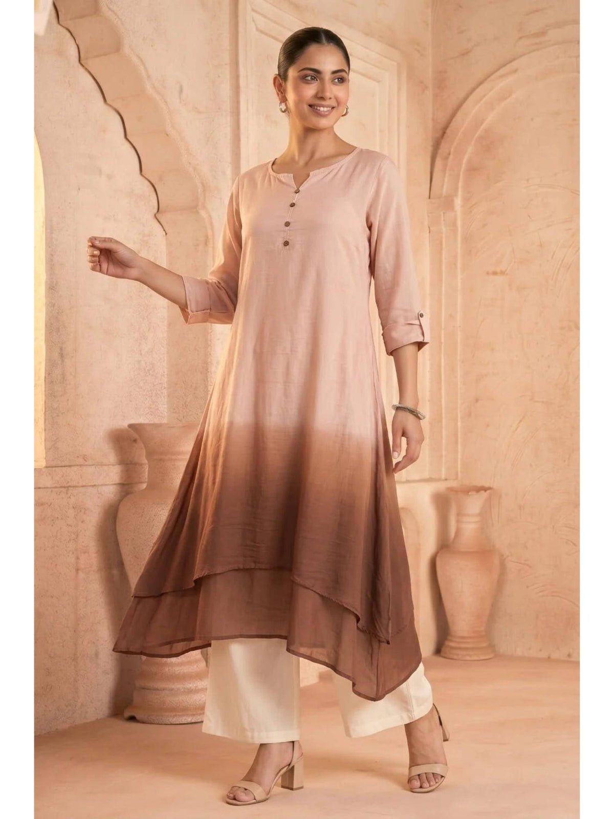 Yellow Sunlit Amethyst Ombre Mulmul Layered Dress | KDG - view 9