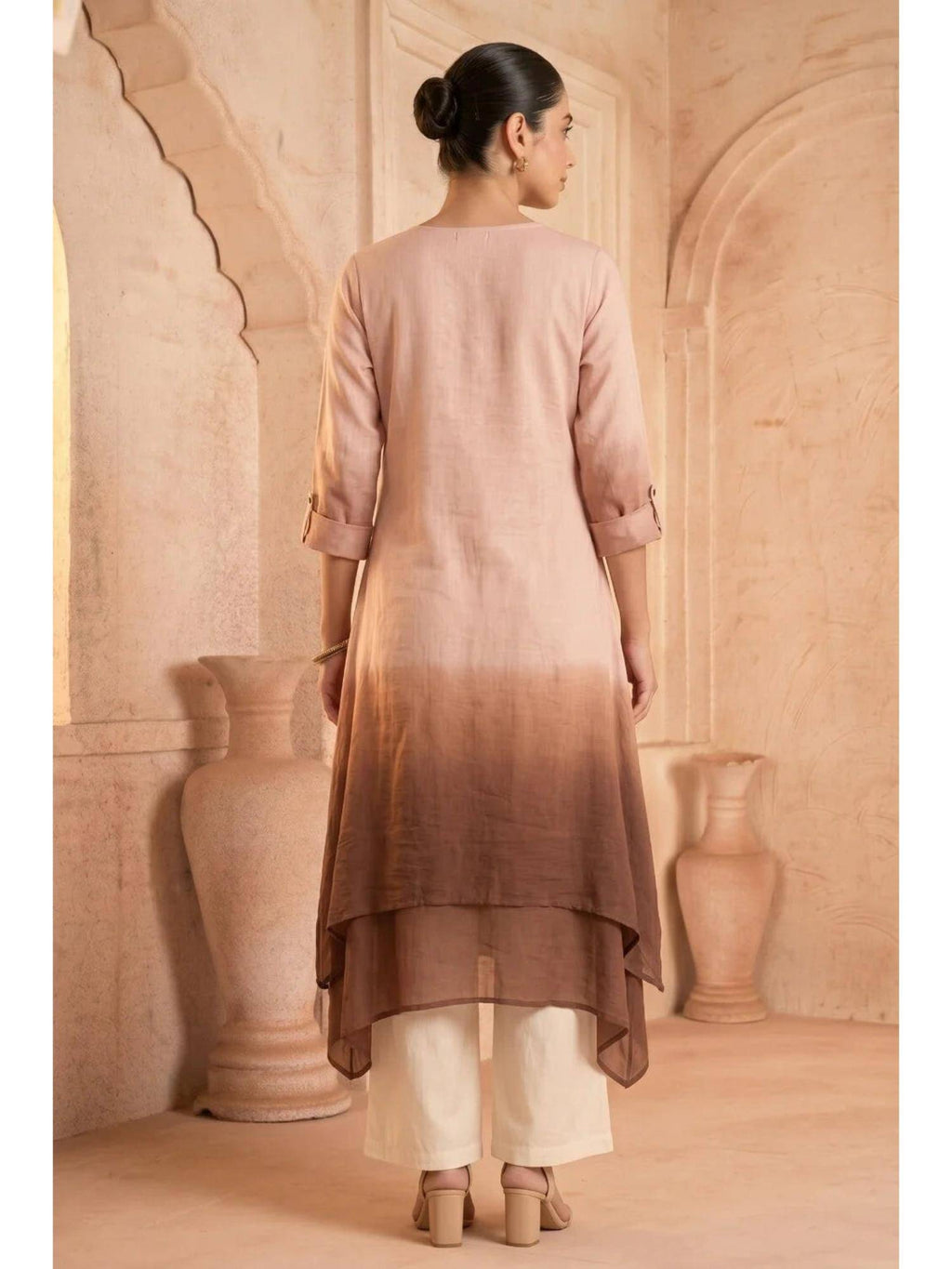 Yellow Sunlit Amethyst Ombre Mulmul Layered Dress | KDG - view 10