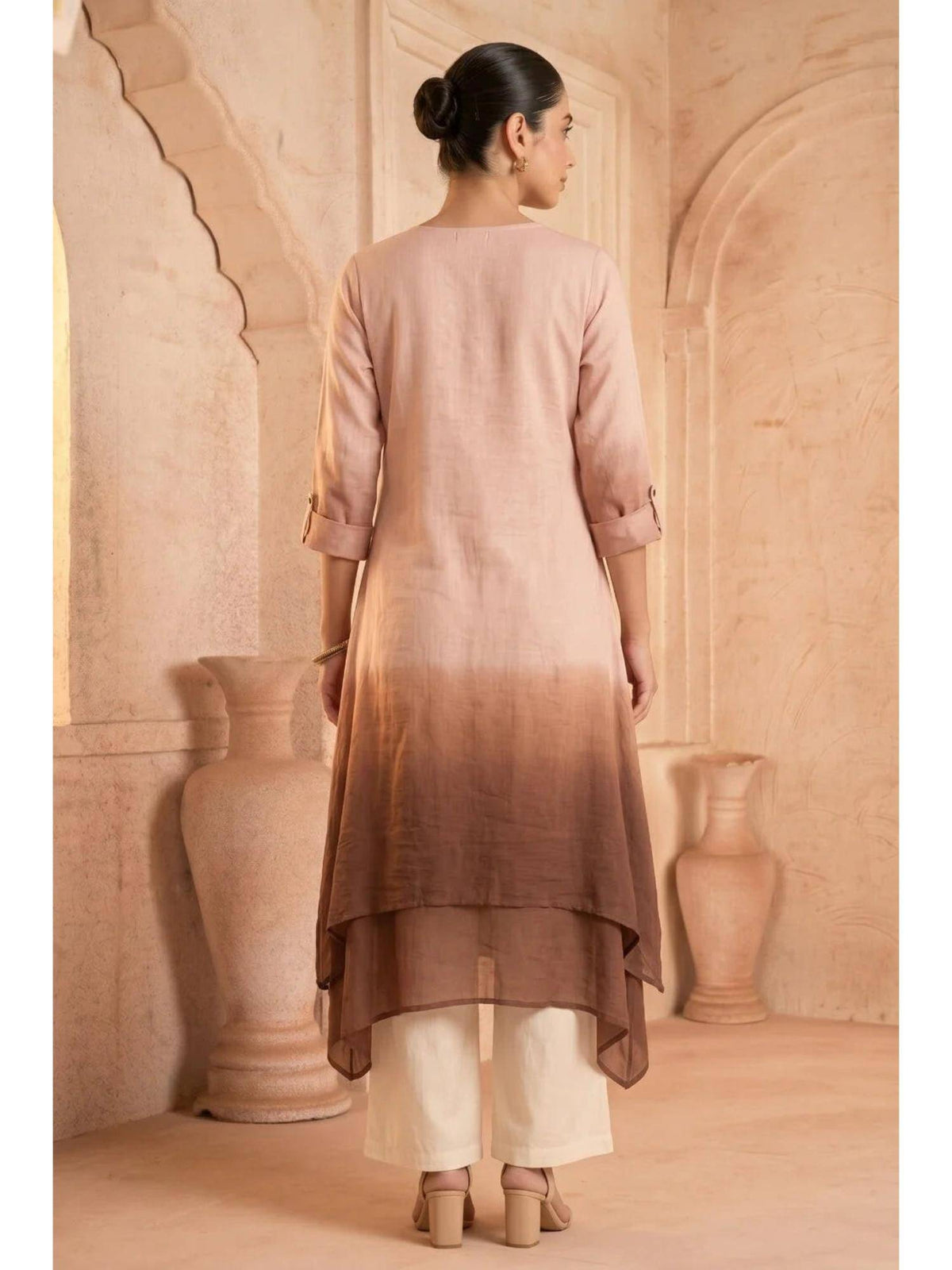Yellow Sunlit Amethyst Ombre Mulmul Layered Dress | KDG - view 10