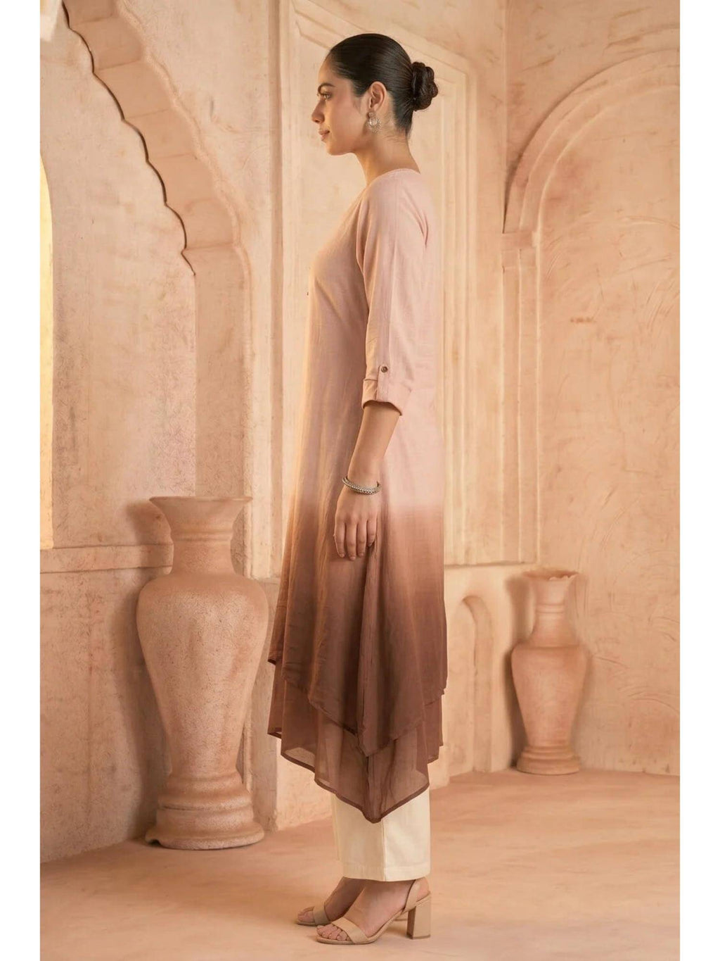 Yellow Sunlit Amethyst Ombre Mulmul Layered Dress | KDG - view 12