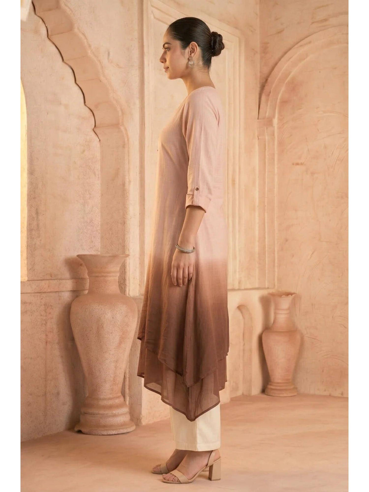 Yellow Sunlit Amethyst Ombre Mulmul Layered Dress | KDG - view 12