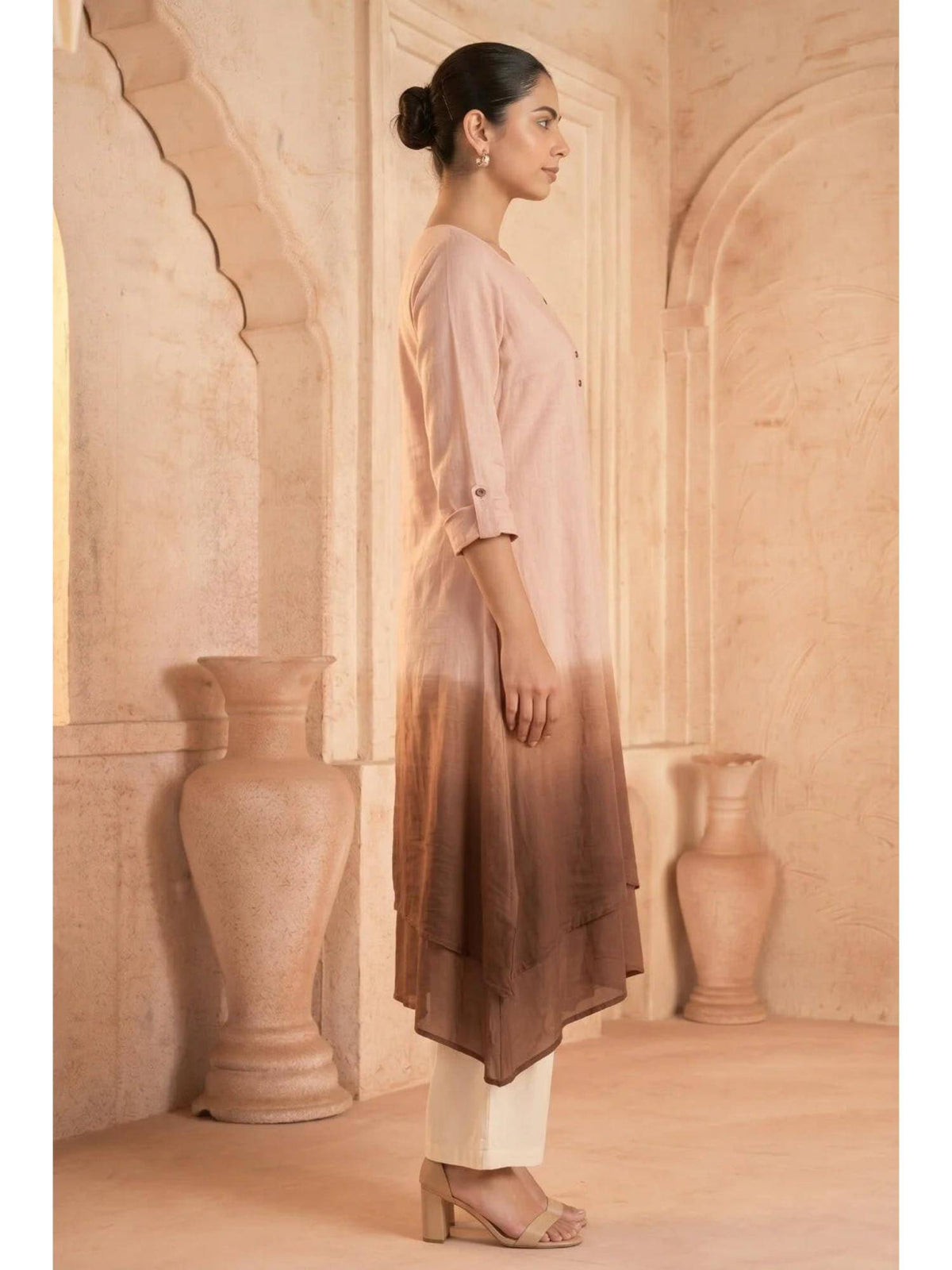 Yellow Sunlit Amethyst Ombre Mulmul Layered Dress | KDG - view 14