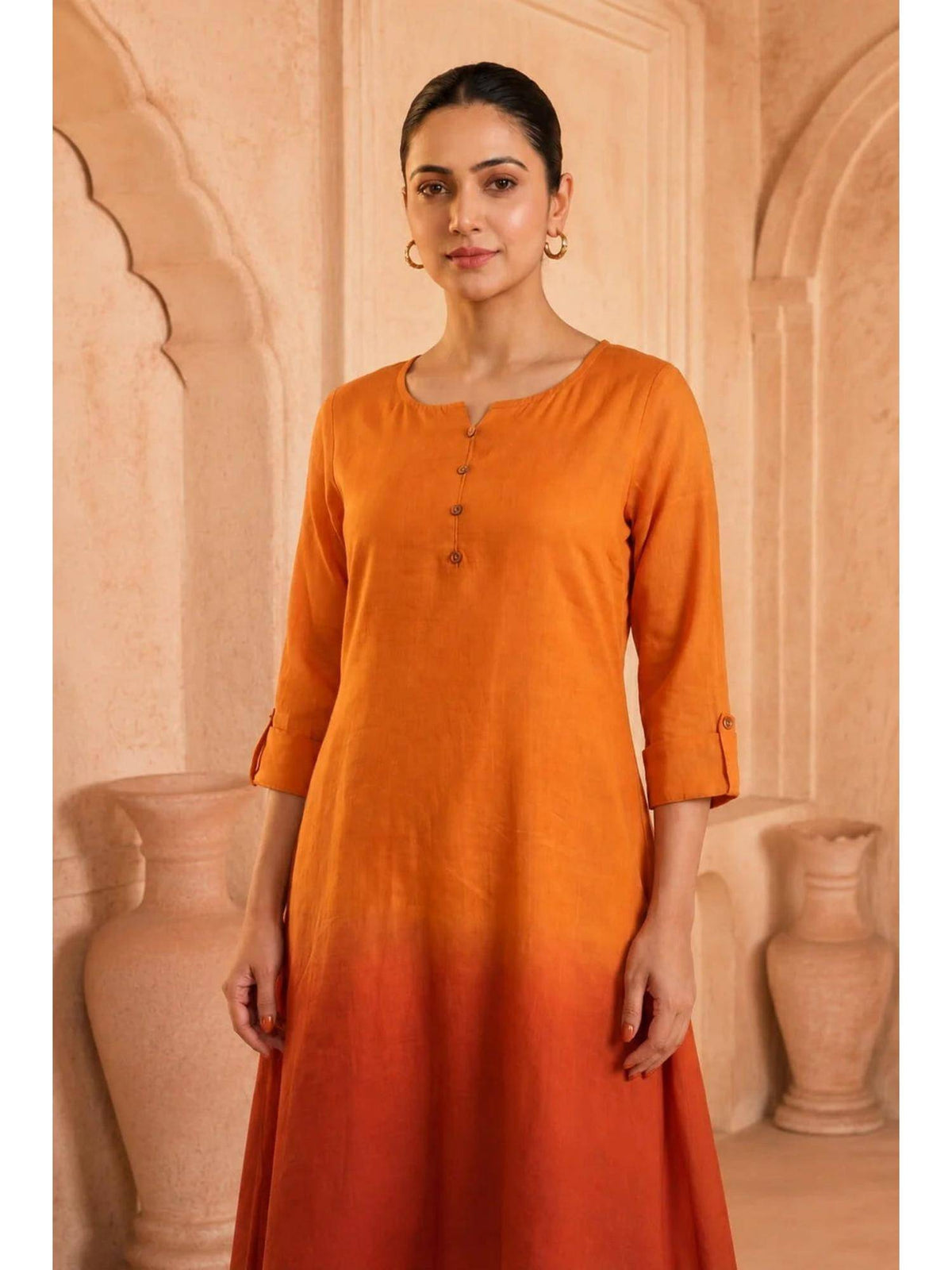 Yellow Sunlit Amethyst Ombre Mulmul Layered Dress | KDG - view 29