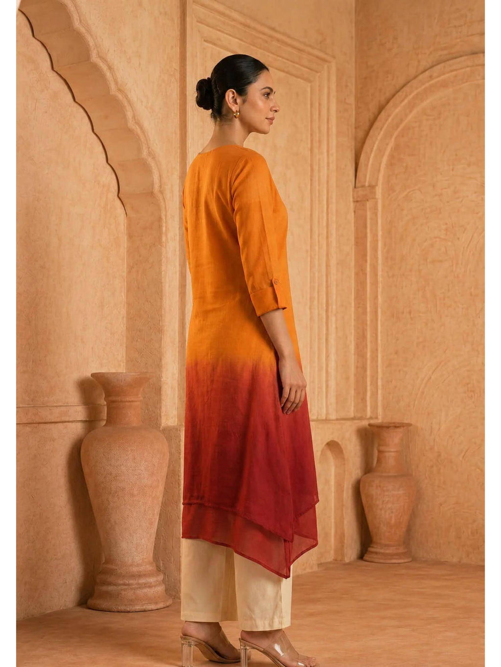 Yellow Sunlit Amethyst Ombre Mulmul Layered Dress | KDG - view 31