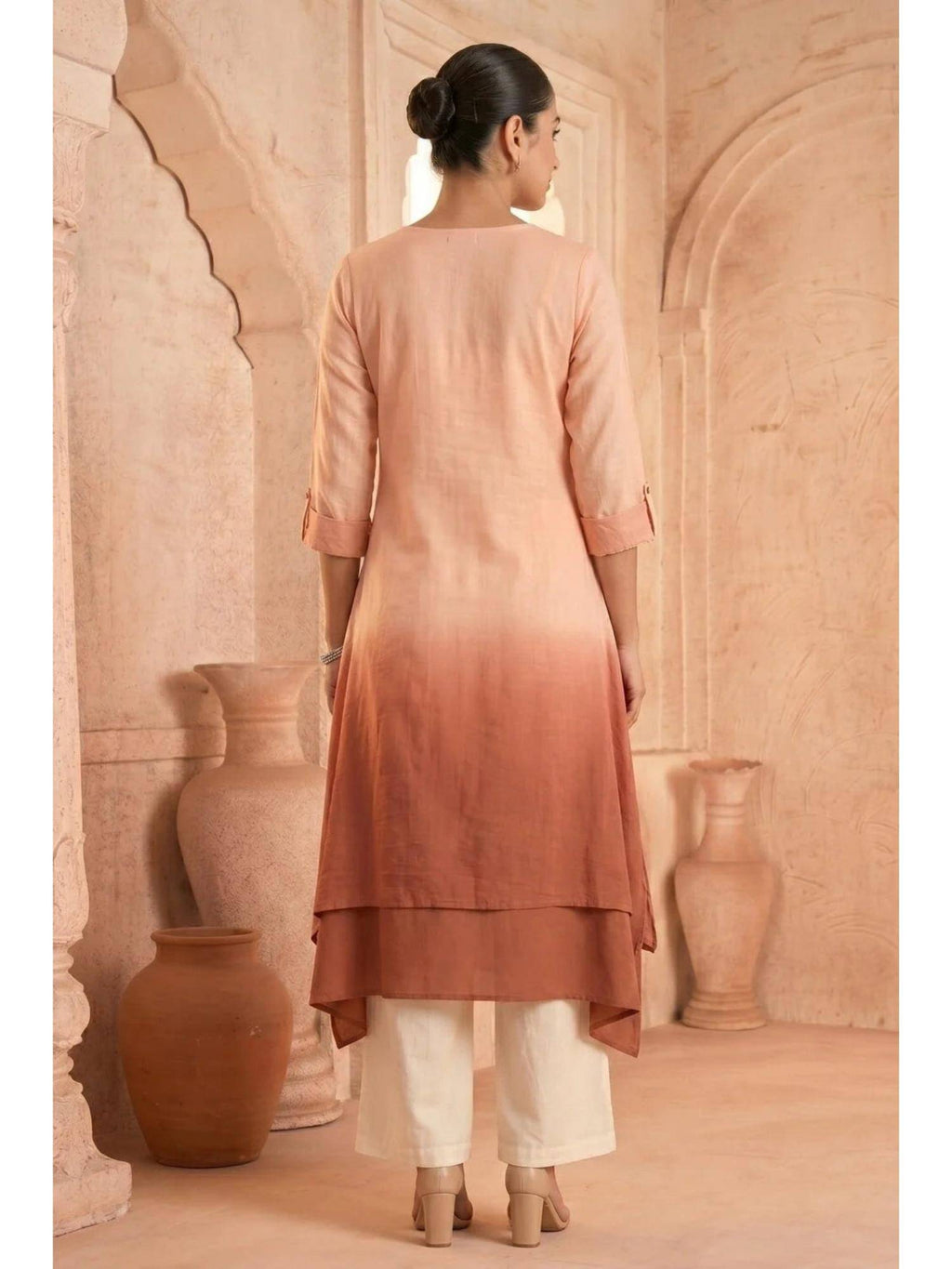 Yellow Sunlit Amethyst Ombre Mulmul Layered Dress | KDG - view 22