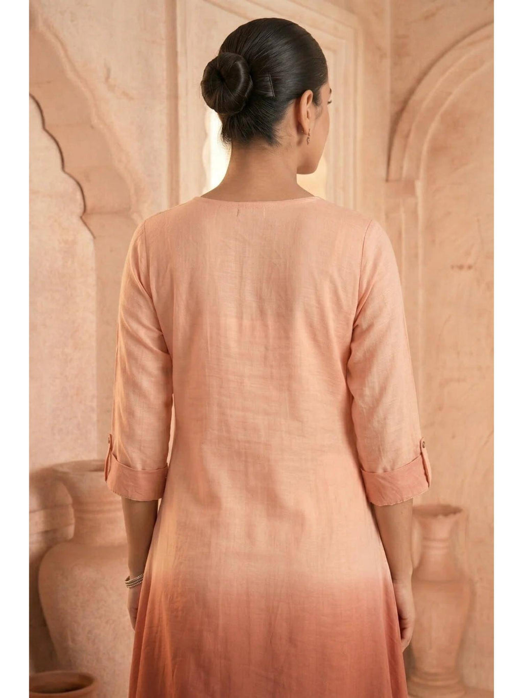 Yellow Sunlit Amethyst Ombre Mulmul Layered Dress | KDG - view 24