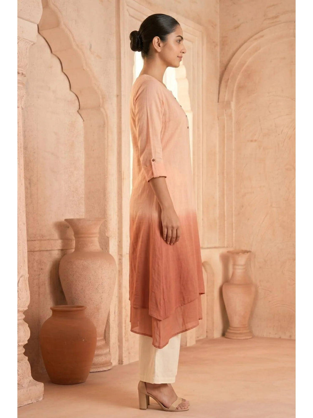 Yellow Sunlit Amethyst Ombre Mulmul Layered Dress | KDG - view 25