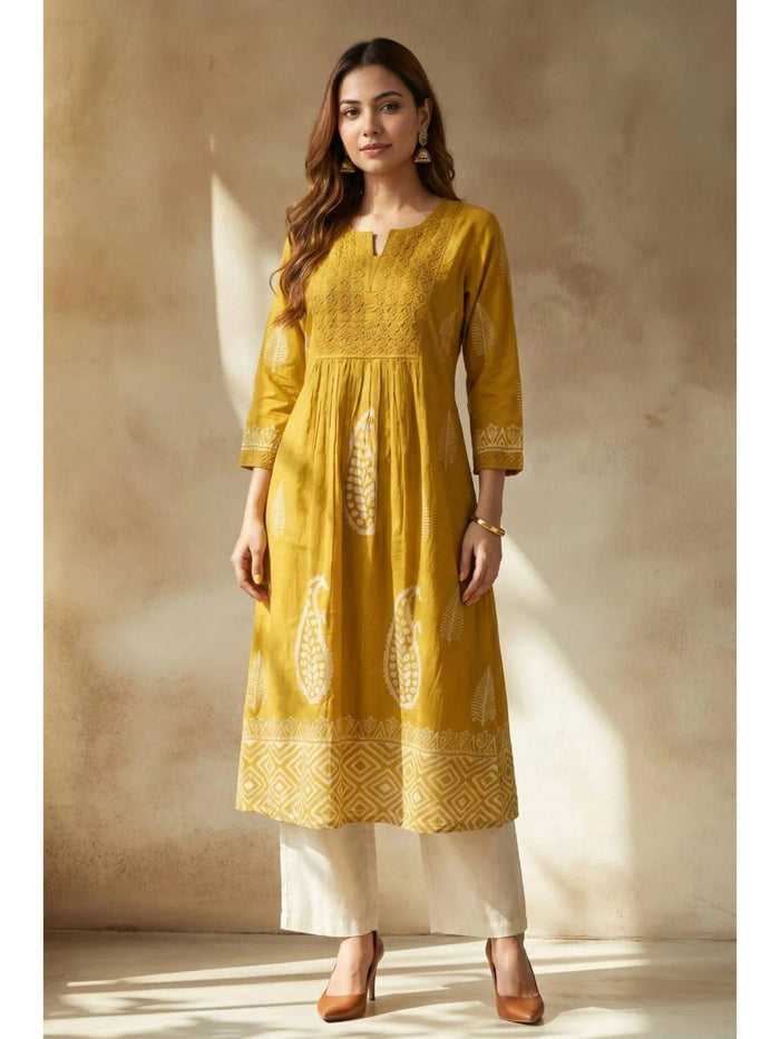 Yellow Sunlit Bloom Embroidered Kurta | FY93 - view 1