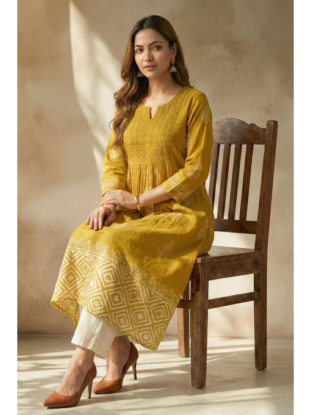 Yellow Sunlit Bloom Embroidered Kurta | KDG - view 3