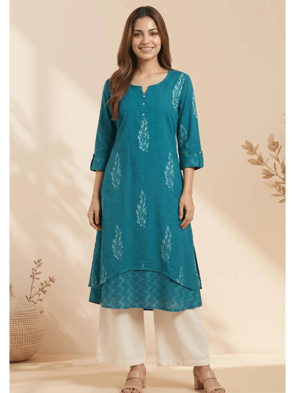 Navy Blue Midnight Fern Mulmul Layered Kurta | KDG - view 6