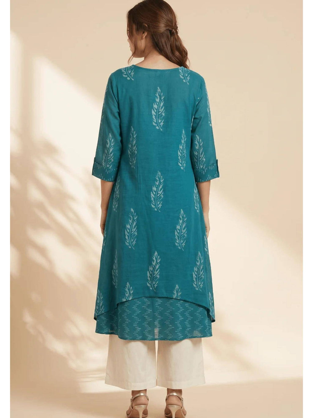 Navy Blue Midnight Fern Mulmul Layered Kurta | KDG - view 7
