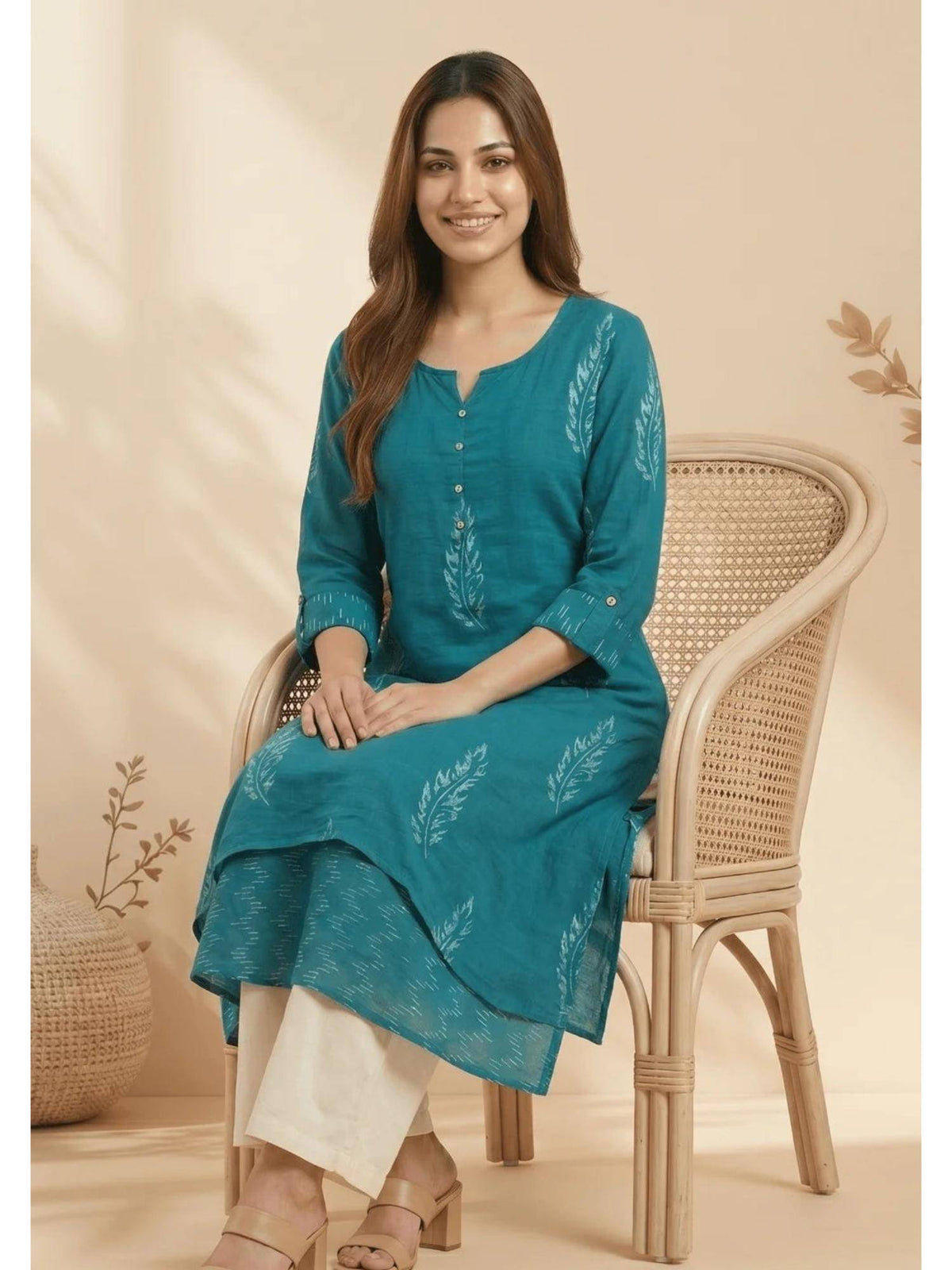 Navy Blue Midnight Fern Mulmul Layered Kurta | KDG - view 8