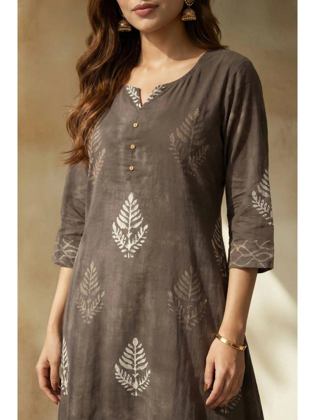 Grey Smoky Fern Mulmul Layered Kurta | FY93 - view 4